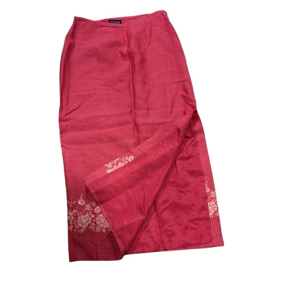 Ann Taylor Size 6 Pink Coral Linen Maxi Skirt Floral Embroidered Beaded Hem‎ - Picture 7 of 11